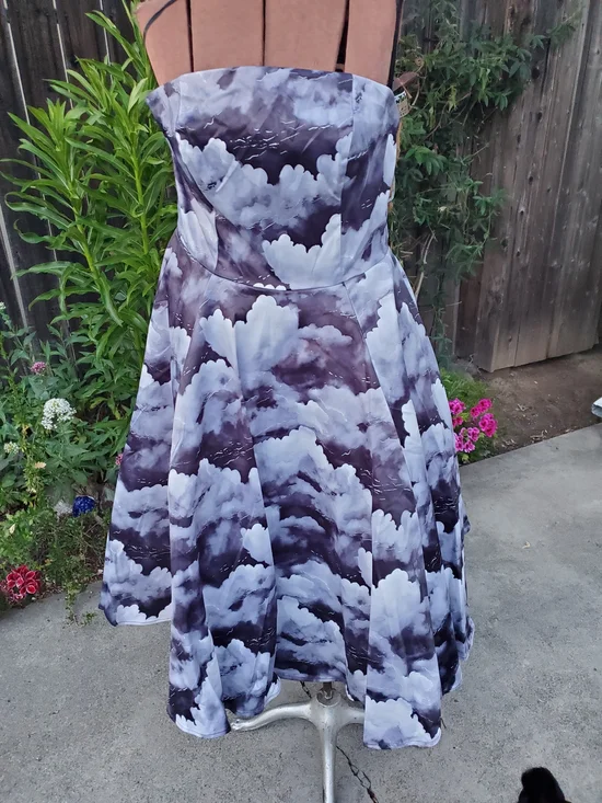 Weasel Wear Cloud-Pattern Strapless Fit-and-Flare Dress with Black Harness - Picture 7 of 13